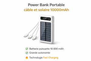 Power bank Portable câble et solaire 10000Mah